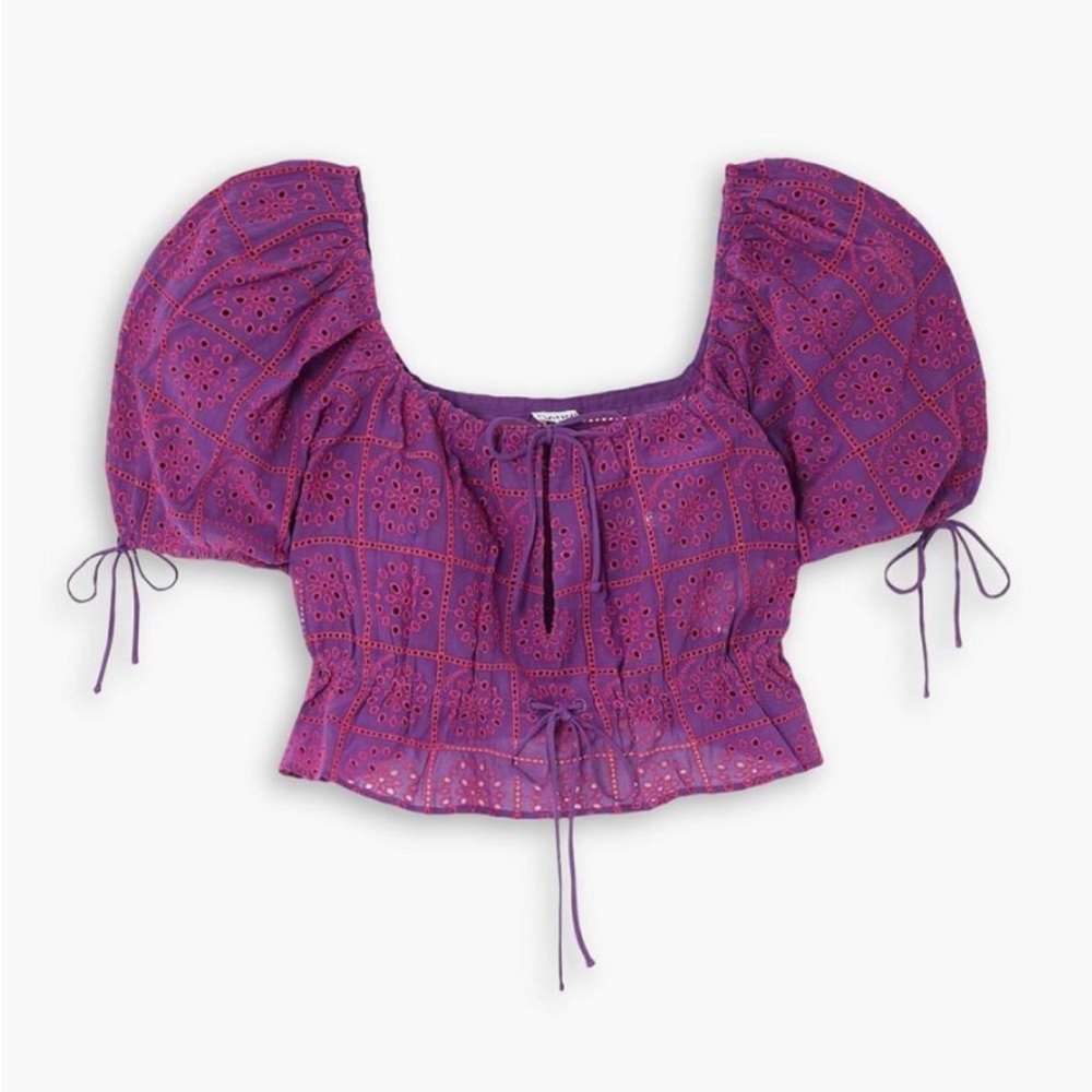 Ganni Purple Puff Sleeve Top